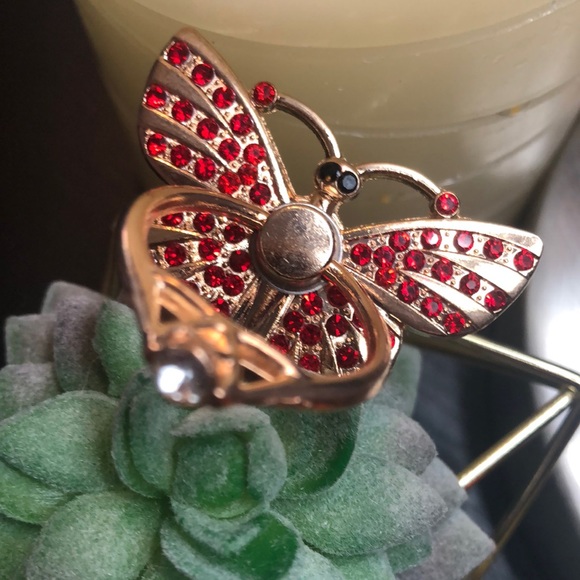 #63- ❤️NWOT Cell Phone Ring Stand Holder Grip in Red Sparkle Butterfly ❤️ - Picture 3 of 16